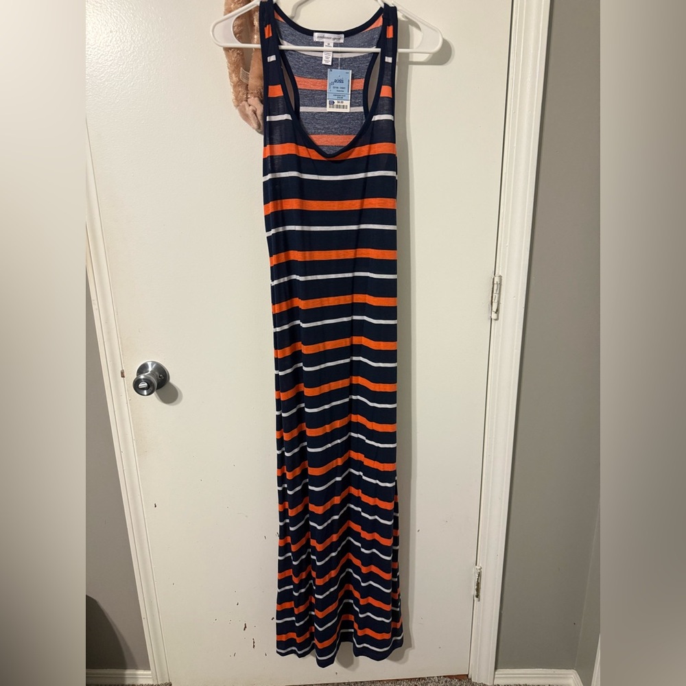 Ambiance Heathered Navy & Orange Striped Tank Dress